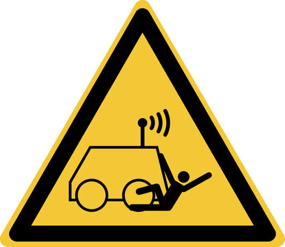 ISO 7010 W037 Warning; Run over by remote operator controlled machine