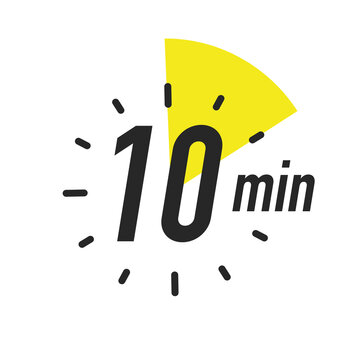 Timer 10 minutes symbol color style isolated on white background. Clock, stopwatch, cooking time label. Vector 10 eps