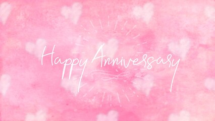 Happy Anniversary writing with heart background, colorful, cheerfull, invitation card, celebration banner