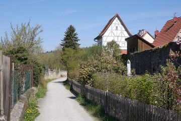 Fototapeta na wymiar Weg an der Stadtmauer in Sommerhausen
