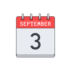 September 3. Calendar icon. Vector illustration, flat design. .