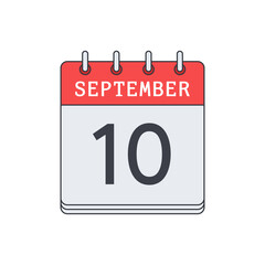 September 10. Calendar icon. Vector illustration, flat design. .