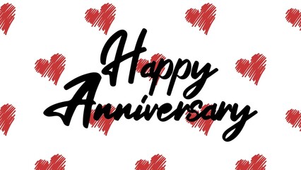 Happy Anniversary writing with heart background, colorful, cheerfull, invitation card, celebration banner