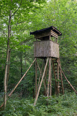 High seat of a hunter in the black forrest. Tree stand, ladder stand or deer stand. Deer hunting. HDR