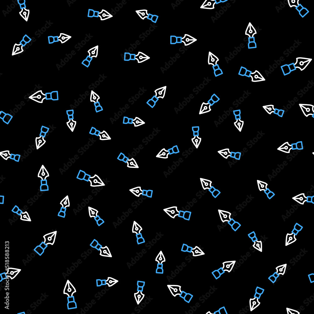 Poster line fountain pen nib icon isolated seamless pattern on black background. pen tool sign. vector