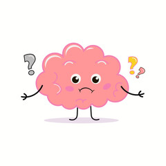 Vector illustration of pink color sad brain on white background