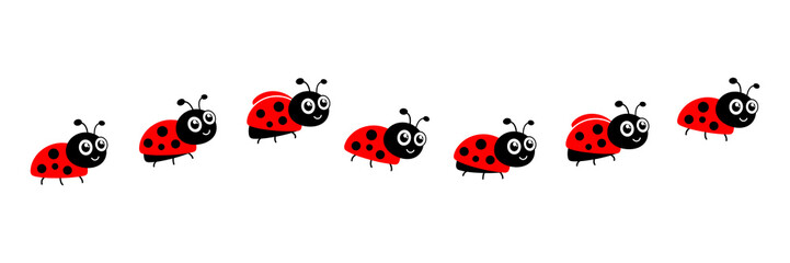 Ladybugs line icon group. Cute ladybirds set. Vector illustration isolated on white.	
