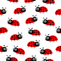 Ladybug seamless pattern. Ladybirds insects flying. Vector isolated on white background.	