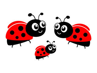 Ladybug family set.  Ladybirds parents and child. Vector illustration isolated on white.