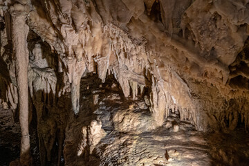 The historic Caves of Diros, a vast caves structure located near Pyrgos Dirou, Laconia, Mani peninsula, Peloponnese, Greece