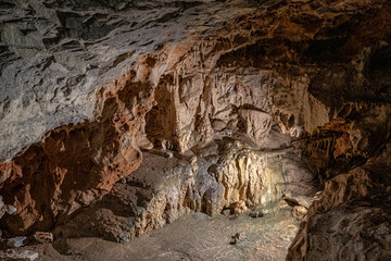 The historic Caves of Diros, a vast caves structure located near Pyrgos Dirou, Laconia, Mani peninsula, Peloponnese, Greece