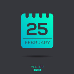 Creative calendar page with single day (25 February), Vector 