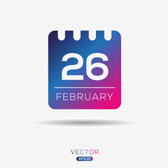 Creative calendar page with single day (26 February), Vector 