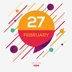 Creative calendar page with single day (27 February), Vector 