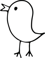 Bird, hand-drawn. Hand-drawn doodles illustration.
Line art.