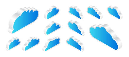 Set of clouds in isometric left and right style. Vector illustration