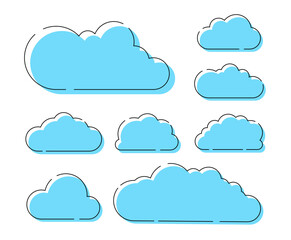 Set of clouds in trendy line style isolated on white background. Outline icon. Vector illustration