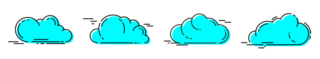 Set of clouds in line style isolated on white background. Vector illustration