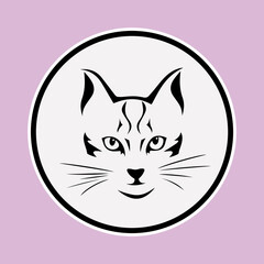 Pretty kitten on the white circle  as sticker for web design. Lovely cat sticker for design your logo, icons, signs, clothes, accessories, websites, applications or social network communication. 
