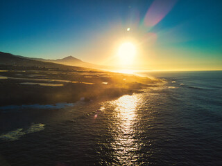 Tenerife island sunset from a drone's eye view