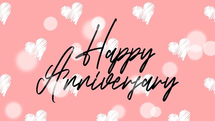 Happy Anniversary writing with heart background, colorful, cheerfull, invitation card, celebration banner