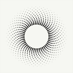 Halftone dotted background circularly distributed. Halftone effect vector pattern, texture, frame. Circle dots isolated on the white background. Border logo icon. Draft emblem for design.