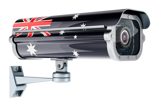 Surveillance camera with Australian flag. 3D rendering
