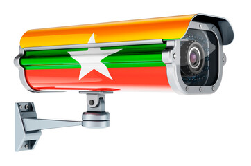 Surveillance camera with Myanmar flag. 3D rendering