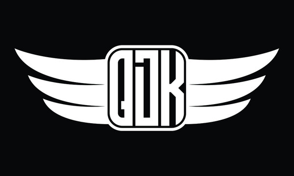 QDK three Letter Wings Flying Initial wing symbol minimalist creative concept flag icon professional logo design Vector template with abstract black and white tattoo