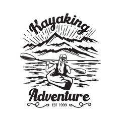 Kayaking adventure vector illustration design in vintage style , perfect for t shirt design