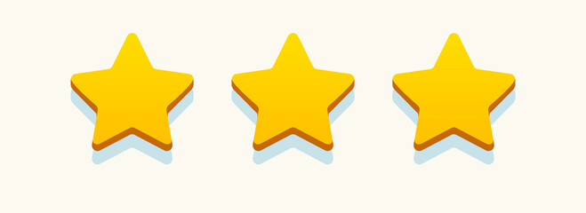 Rating stars gold color realistic style for feedback, satisfaction rating level, review and evaluation of service or good, client comment concept, consumer experience. Vector Illustration 10 eps