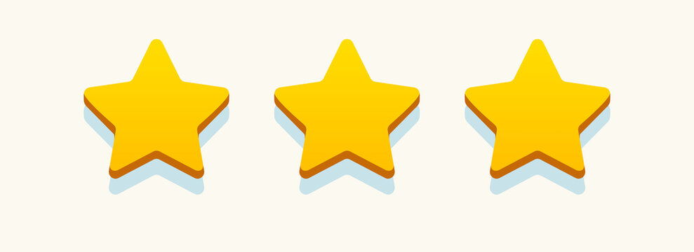 Rating stars gold color realistic style for feedback, satisfaction rating level, review and evaluation of service or good, client comment concept, consumer experience. Vector Illustration 10 eps