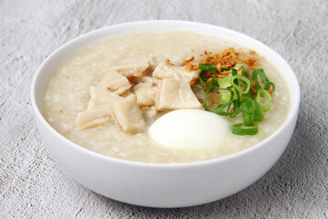 Freshly made Filipino food called Goto or rice porridge with ox tripe