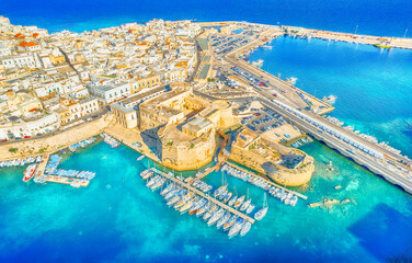 Aerial view of Gallipoli town and harbour, Puglia Region, South Italy