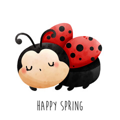 happy spring with ladybug. Vector illustration