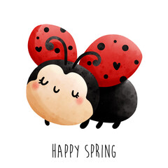 happy spring with ladybug. Vector illustration © ChonnieArtwork 