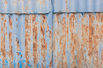 Old Rusty Peeling Paint Metal Corrugated Fence Steel Texture Background Rust Corrosion