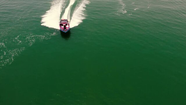Fast Boad Sails In The Kinneret Lake In Israel Amazing Drone Shot View 4K