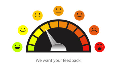 Feedback scale emoji concept illustration, satisfaction rating level, review and evaluation of service or good, pain measurement scale. Vector 10 eps
