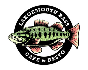 largemouth bass cafe and resto emblem style logo vector - obrazy, fototapety, plakaty
