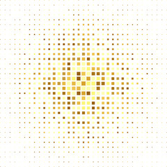 Abstract halftone geometric pattern consisting of various compositions of golden geometric shapes on a white background