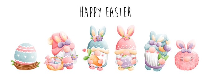 Happy Easter with gnomes. Vector illustration