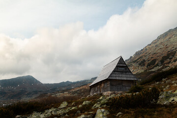 Old wooden cabin on the trail. Tatra mountains, Poland.