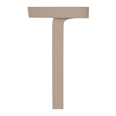 Letter T made of a bent strip of cardboard, isolated on white, 3d rendering