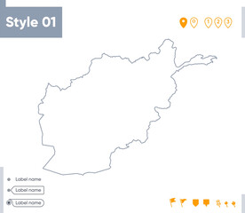 Fototapeta premium Afghanistan - stroke map isolated on white background. Outline map. Vector map