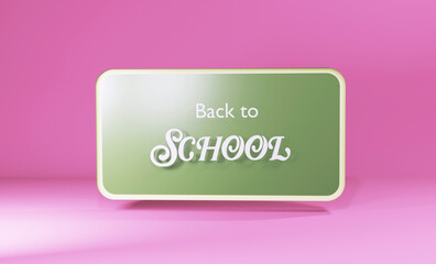 message label back to school green isolated pink background 3D rendering