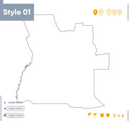 Angola - stroke map isolated on white background. Outline map. Vector map