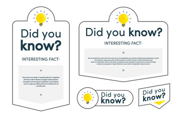 Obraz premium Did you know label and card set for life hacks, advertising, education, business, interesting funny facts, learning, education, expert tutorial, wise council, blog label, social media. Vector