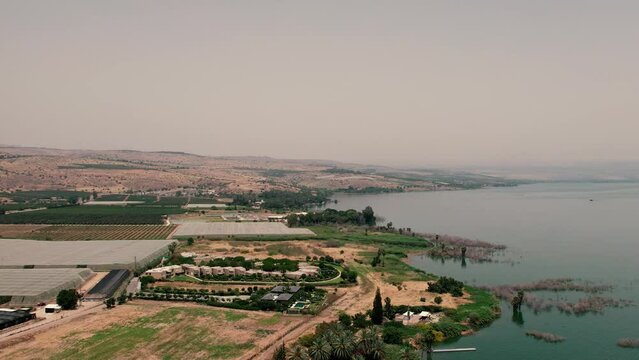 North Lake View At The Kinneret Tiberias Israel Drone Amazing 4k Shot