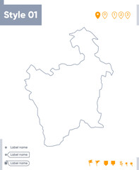 Obraz premium Potosi, Bolivia - stroke map isolated on white background. Outline map. Vector map